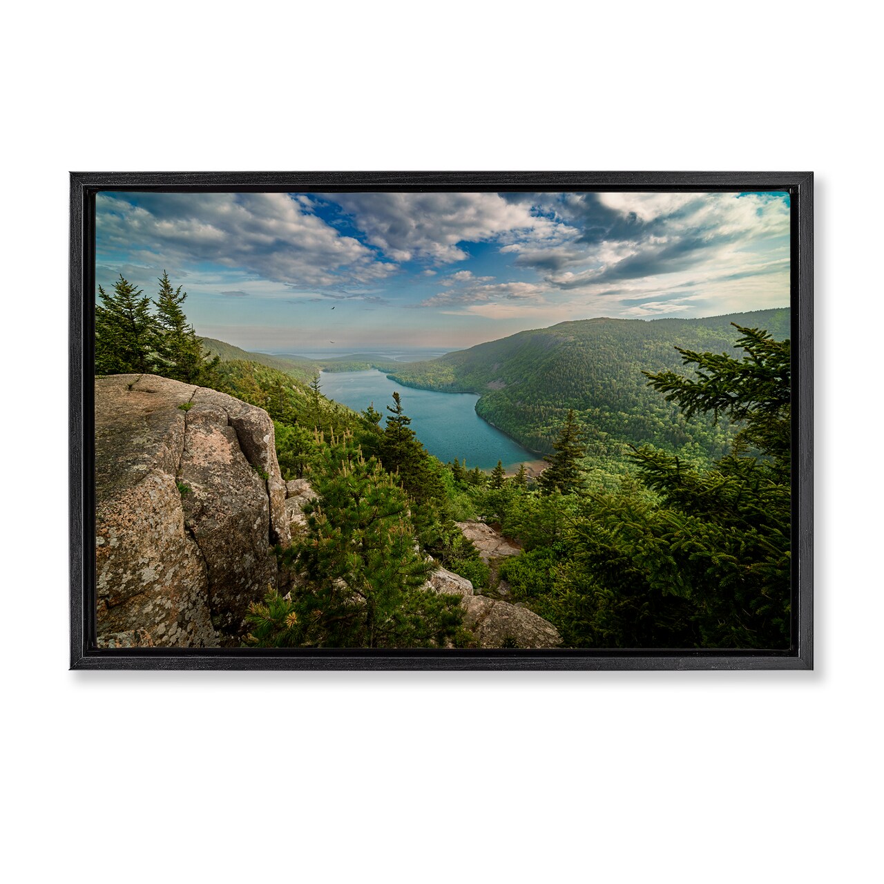 Stupell Industries Lake View Over Mountains Framed Floater Canvas Wall Art Design by Rick Berk